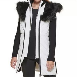 calvin klein performance faux fur trim sweater rib sleeve puffer parka